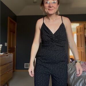 Allison Joy Black Polka-Dot Spaghetti-Strap Jumpsuit